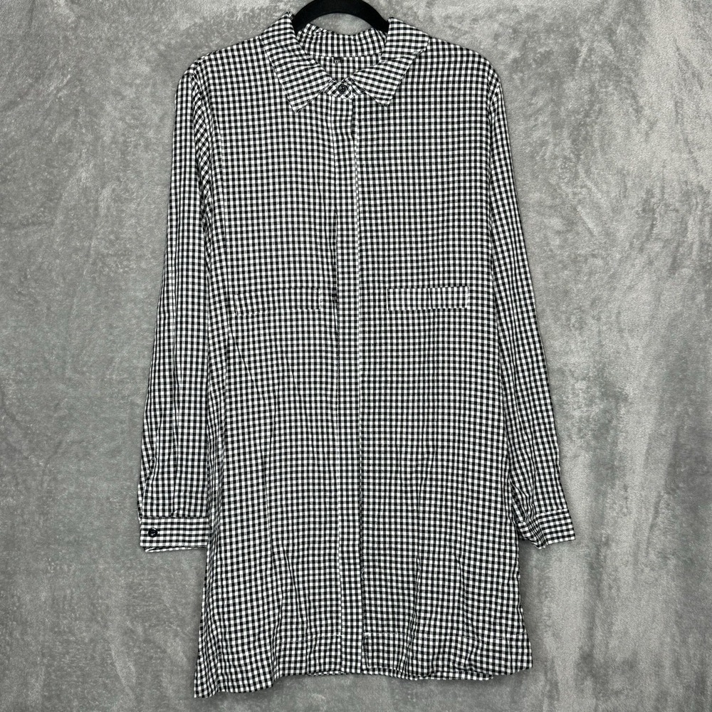 Amazon XXL 2X Top Shirt Black Check Button Down Long Sleeve Collared Cotton